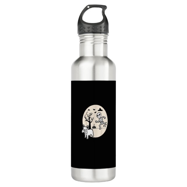 Französischer Bulldog-Hund Skeletthandschuh Edelstahlflasche (Vorderseite)