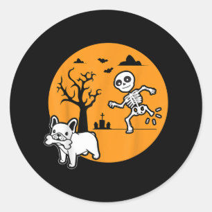 Französischer Bulldog-Hund Skeletthandschuh Runder Aufkleber