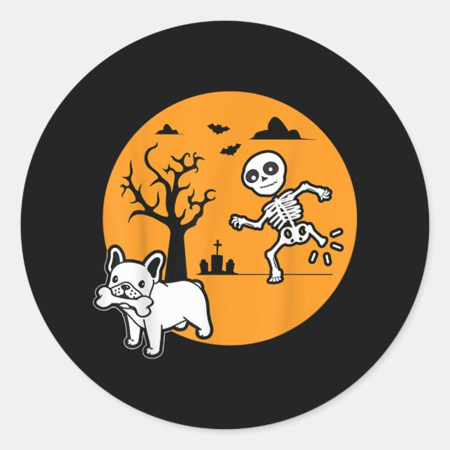 Französischer Bulldog-Hund Skeletthandschuh Runder Aufkleber (Vorderseite)