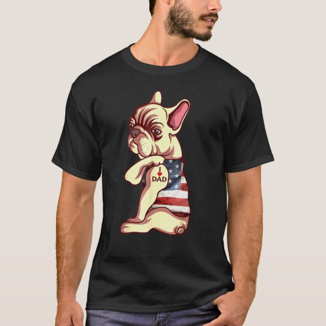 Französischer Bulldog Hund Tattoo I Liebe Vater Va T-Shirt (Vorderseite)