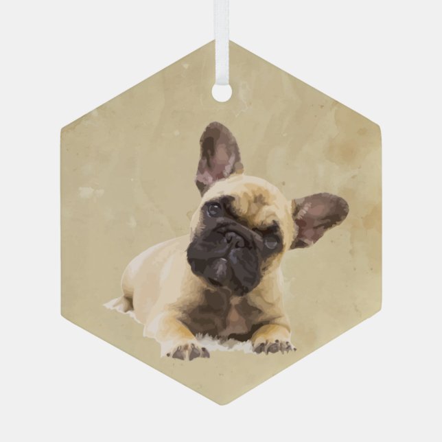 Französischer Bulldog-Hund Tierart Ornament Aus Glas (Rückseite)