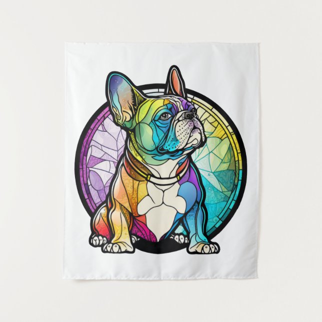 Französischer Bulldog Hund Tierportrait gestanztes Wandteppich (Vorderseite)