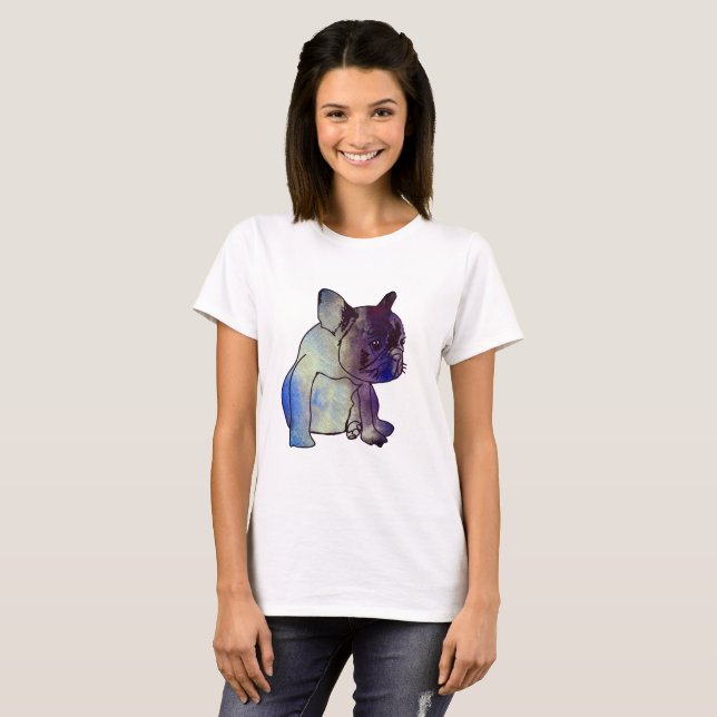 Französischer Bulldog Hund Welpe Wasserfarbe Shirt (Vorne ganz)