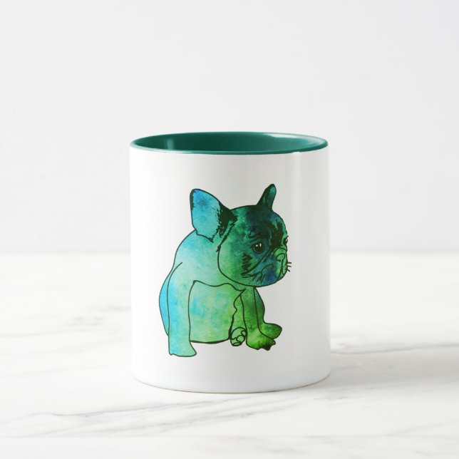 Französischer Bulldog Hund Welpe Wasserfarbe Tasse (Zentrum)
