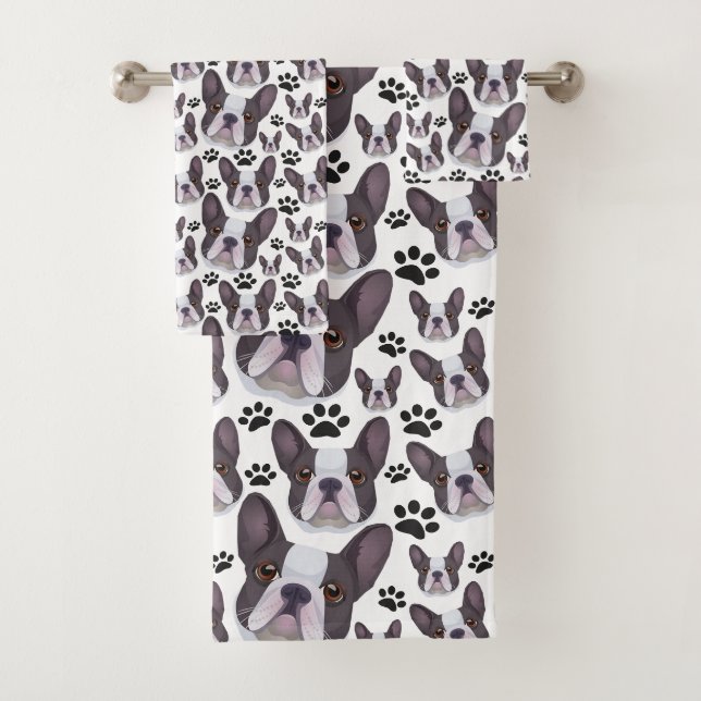 Französischer Bulldog-Hund-Welpenhund Badhandtuch Set (Insitu)