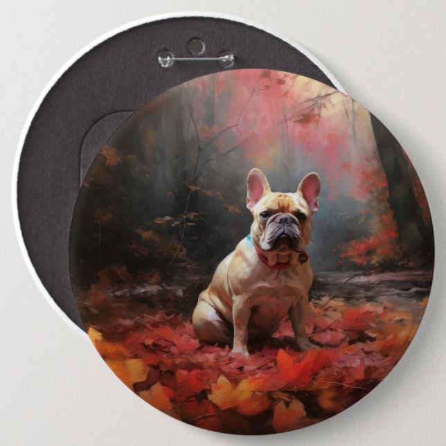 Französischer Bulldog im Herbst Leaves Fall Inspir Button (Vorne & Hinten)