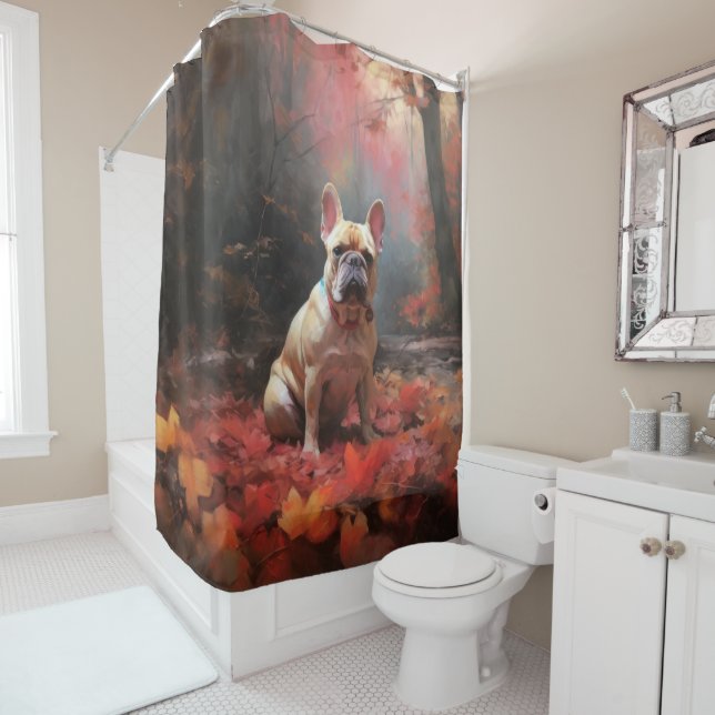 Französischer Bulldog im Herbst Leaves Fall Inspir Duschvorhang (Beispiel)