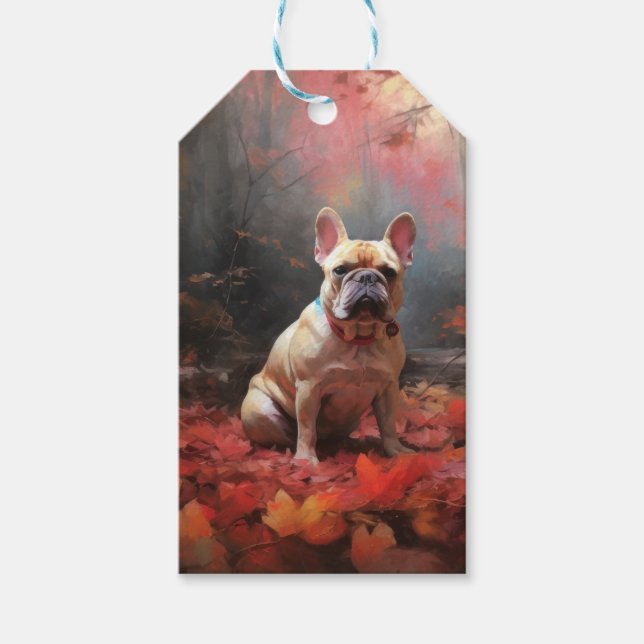 Französischer Bulldog im Herbst Leaves Fall Inspir Geschenkanhänger (Vorderseite)