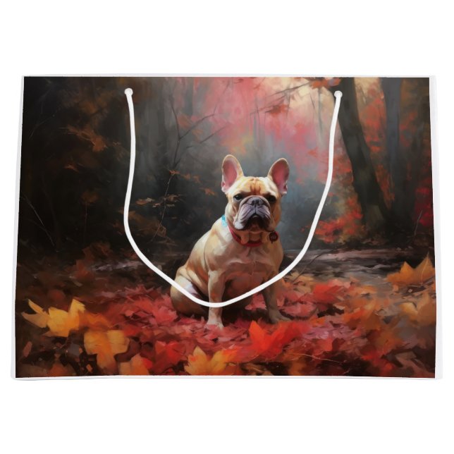 Französischer Bulldog im Herbst Leaves Fall Inspir Große Geschenktüte (Vorderseite)