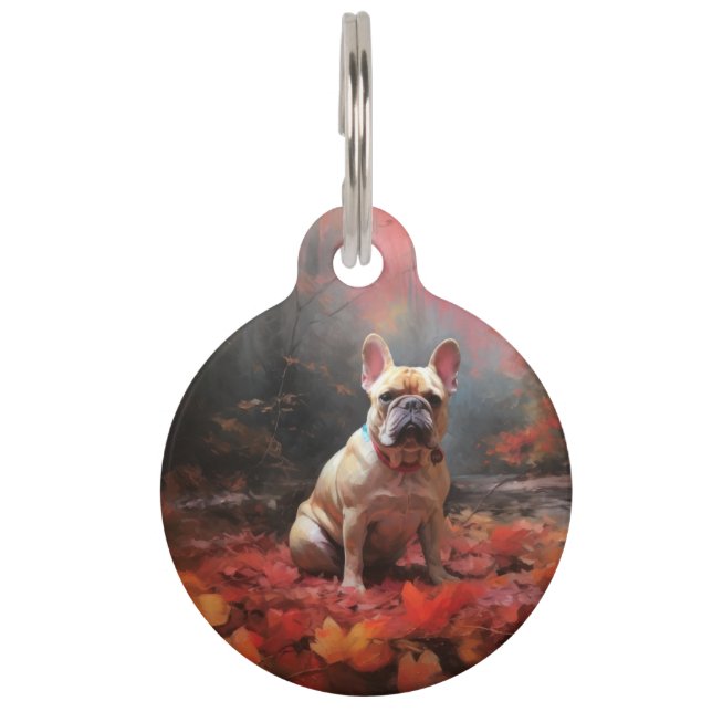 Französischer Bulldog im Herbst Leaves Fall Inspir Haustiermarke (Vorderseite)