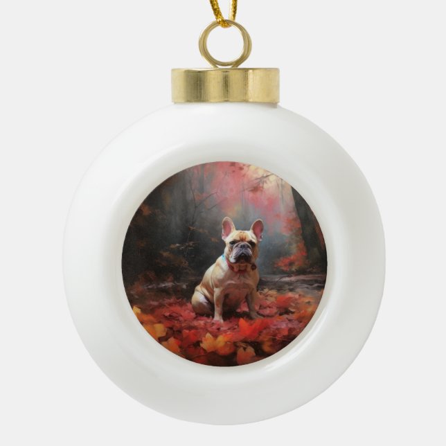Französischer Bulldog im Herbst Leaves Fall Inspir Keramik Kugel-Ornament (Vorderseite)