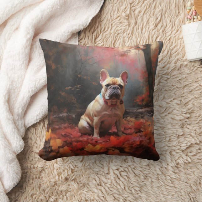 Französischer Bulldog im Herbst Leaves Fall Inspir Kissen (Decke)