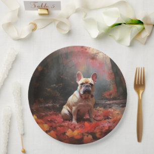 Französischer Bulldog im Herbst Leaves Fall Inspir Pappteller