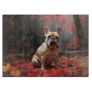 Französischer Bulldog im Herbst Leaves Fall Inspir Schneidebrett