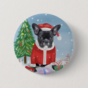 Französischer Bulldog im Schnee mit Weihnachtsgesc Button