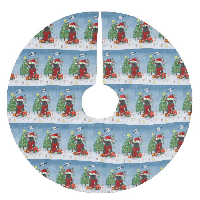 Französischer Bulldog im Schnee mit Weihnachtsgesc Polyester Weihnachtsbaumdecke (Vorderseite)