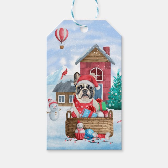 Französischer Bulldog im Schnee Weihnachts-Hundeha Geschenkanhänger (Vorderseite)