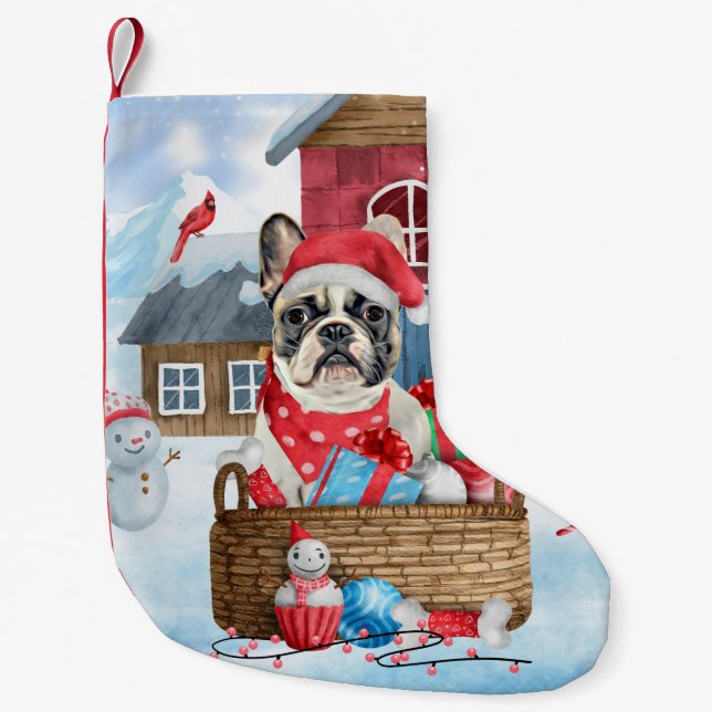Französischer Bulldog im Schnee Weihnachts-Hundeha Kleiner Weihnachtsstrumpf (Vorderseite)
