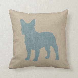 Französischer Bulldog in Blue auf Leinenschau Kissen