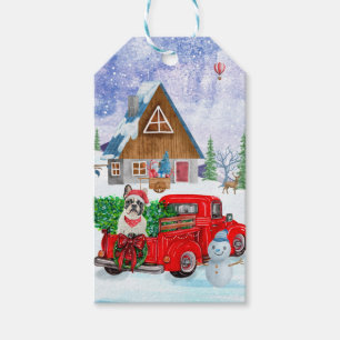 Französischer Bulldog in Christmas Delivery LKW Sc Geschenkanhänger