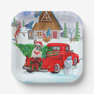 Französischer Bulldog in Christmas Delivery LKW Sc Pappteller