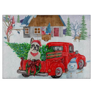 Französischer Bulldog in Christmas Delivery LKW Sc Schneidebrett