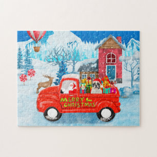 Französischer Bulldog in Christmas Delivery Truck