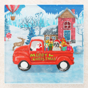 Französischer Bulldog in Christmas Delivery Truck Glasuntersetzer