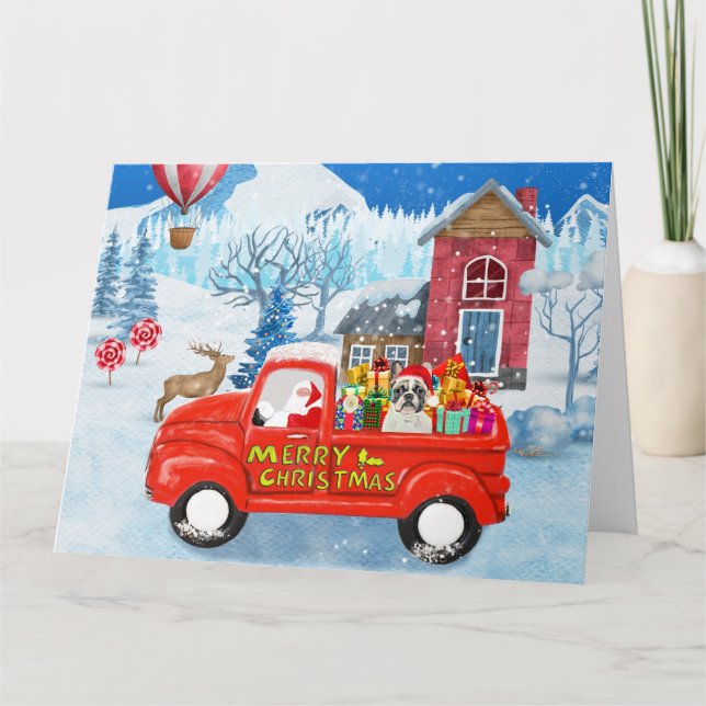 Französischer Bulldog in Christmas Delivery Truck  Karte (Vorderseite)
