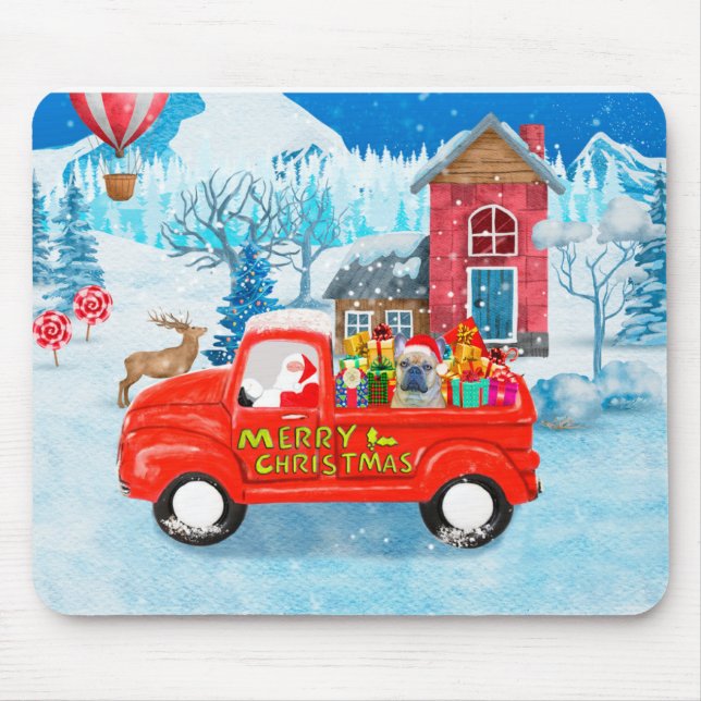 Französischer Bulldog in Christmas Delivery Truck  Mousepad (Vorne)