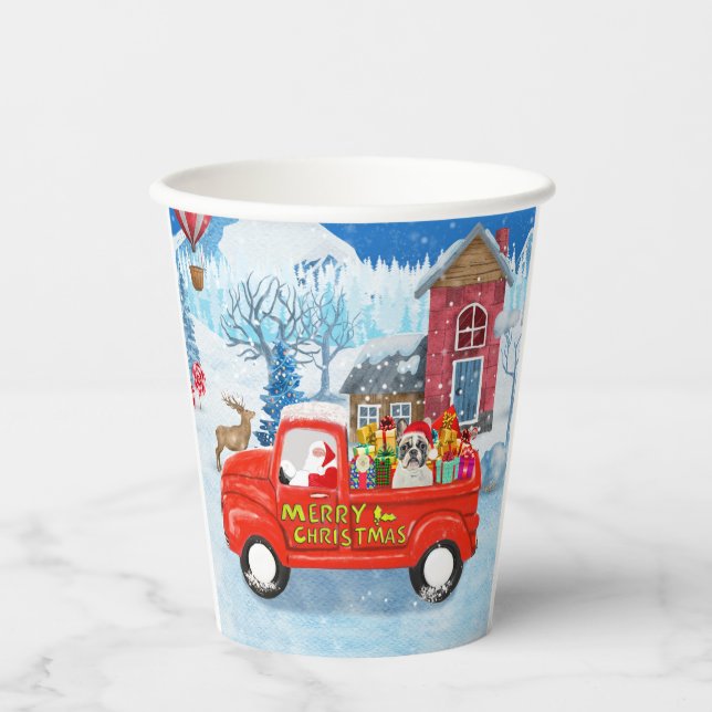 Französischer Bulldog in Christmas Delivery Truck  Pappbecher (Vorderseite)