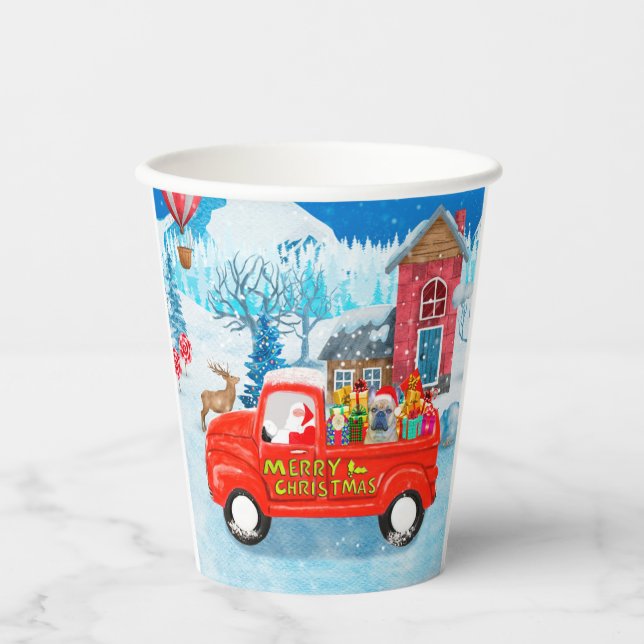 Französischer Bulldog in Christmas Delivery Truck  Pappbecher (Vorderseite)