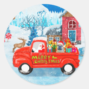 Französischer Bulldog in Christmas Delivery Truck  Runder Aufkleber