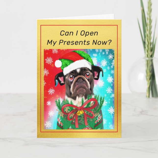 Französischer Bulldog in der Weihnachtsmannmütze N Karte (Vorderseite)