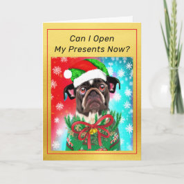 Französischer Bulldog in der Weihnachtsmannmütze N Karte