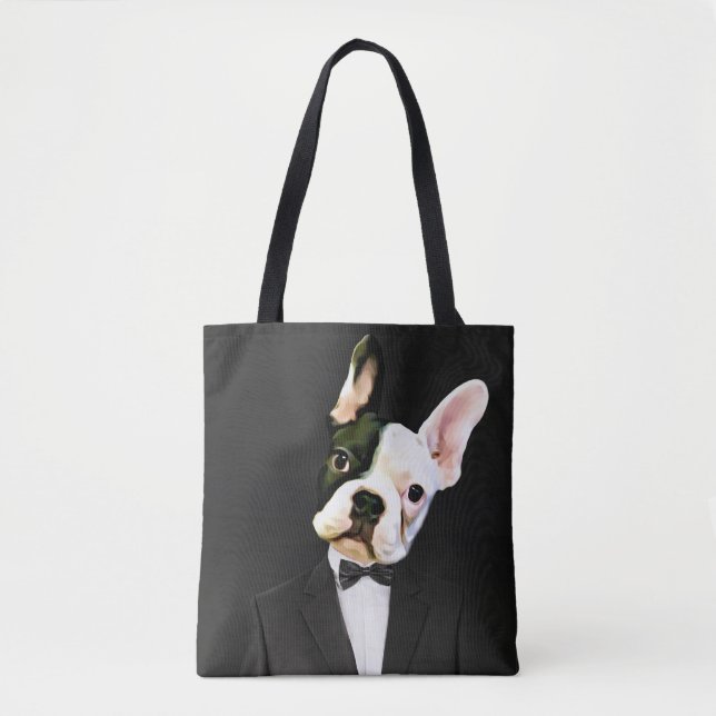 Französischer Bulldog in einer Tuxedo Tote Tasche (Vorderseite)