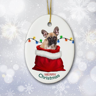 Französischer Bulldog in Holiday Gift Bag Keramik  Ornament