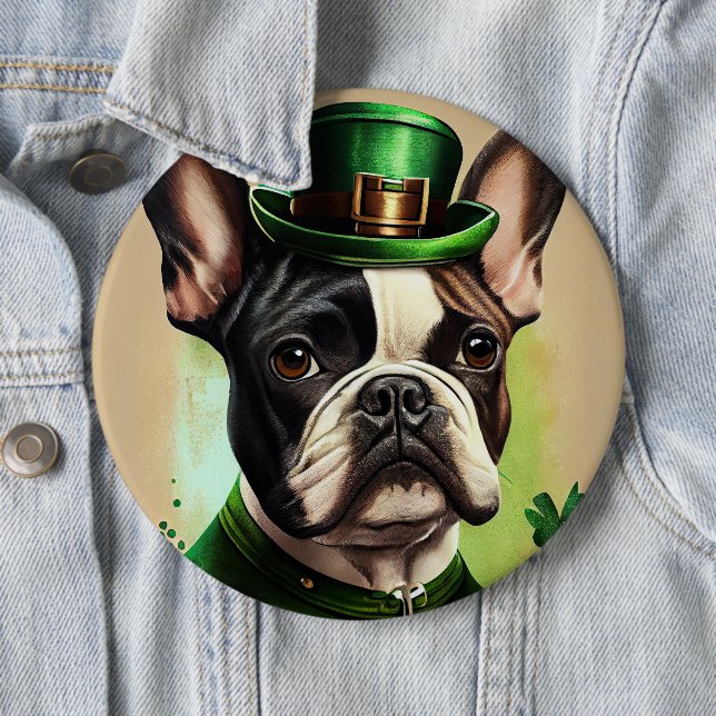 Französischer Bulldog in St. Patrick's Day Dress Button (Beispiel)