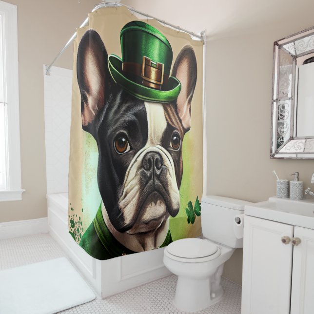 Französischer Bulldog in St. Patrick's Day Dress Duschvorhang (Beispiel)