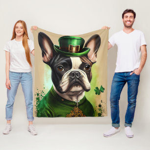 Französischer Bulldog in St. Patrick's Day Dress Fleecedecke