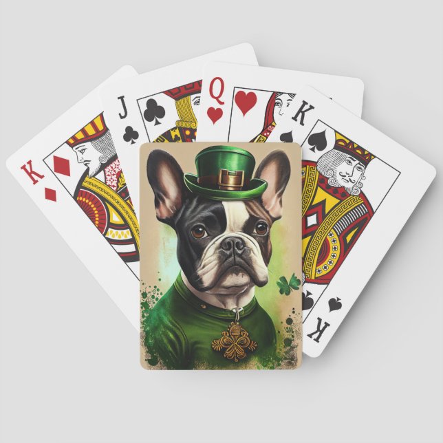 Französischer Bulldog in St. Patrick's Day Dress Spielkarten (Rückseite)