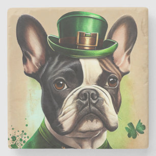 Französischer Bulldog in St. Patrick's Day Dress Steinuntersetzer