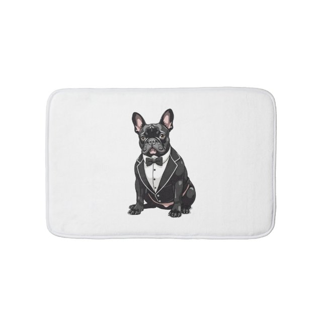 Französischer Bulldog in Tuxedo Badematte (Vorderseite)