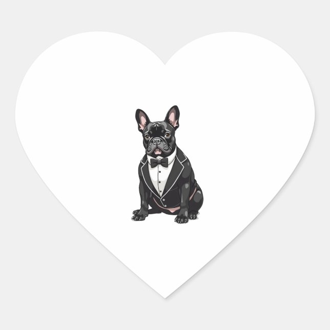 Französischer Bulldog in Tuxedo Herz-Aufkleber (Vorderseite)