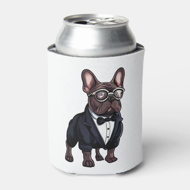 Französischer Bulldog in Tuxedo mit Brille Dosenkühler (Kanne Vorderseite)