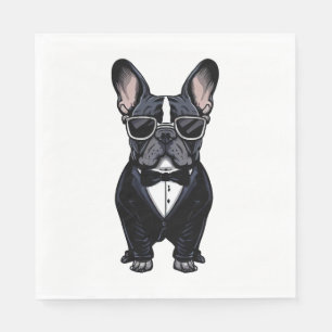 Französischer Bulldog in Tuxedo mit Brille Serviette