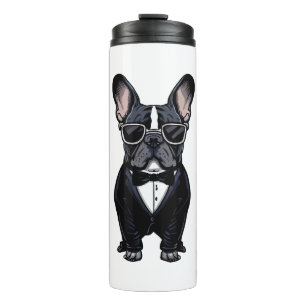 Französischer Bulldog in Tuxedo mit Brille Thermosbecher