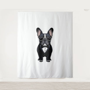 Französischer Bulldog in Tuxedo mit Brille Wandteppich