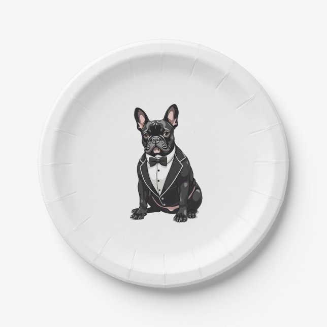 Französischer Bulldog in Tuxedo Pappteller (Vorderseite)