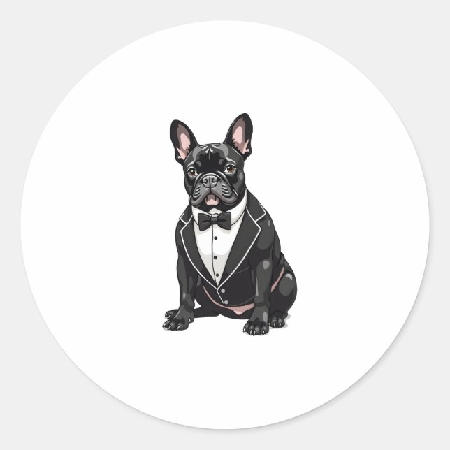 Französischer Bulldog in Tuxedo Runder Aufkleber (Vorderseite)